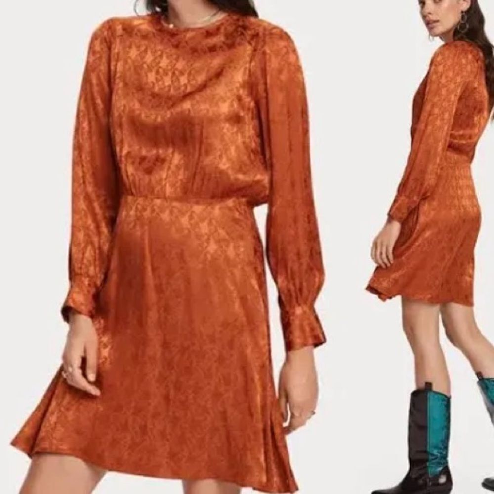 Scotch & Soda Maison Scotch Starwatcher Dress XL Orange Paisley Mini Long Sleeve